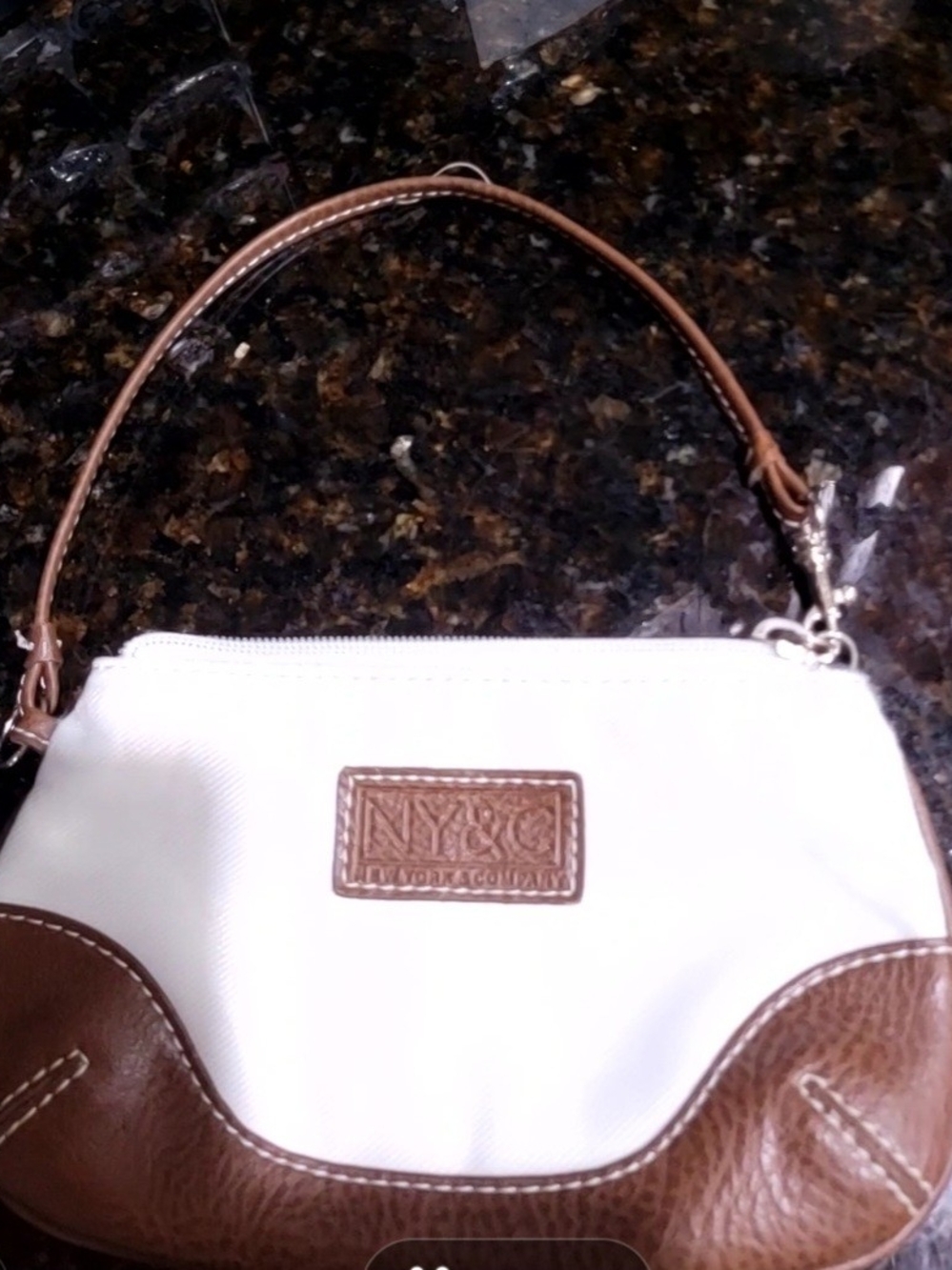 NY&C White & Brown Change Purse by New York & Com With Engraved Belt Purse Both